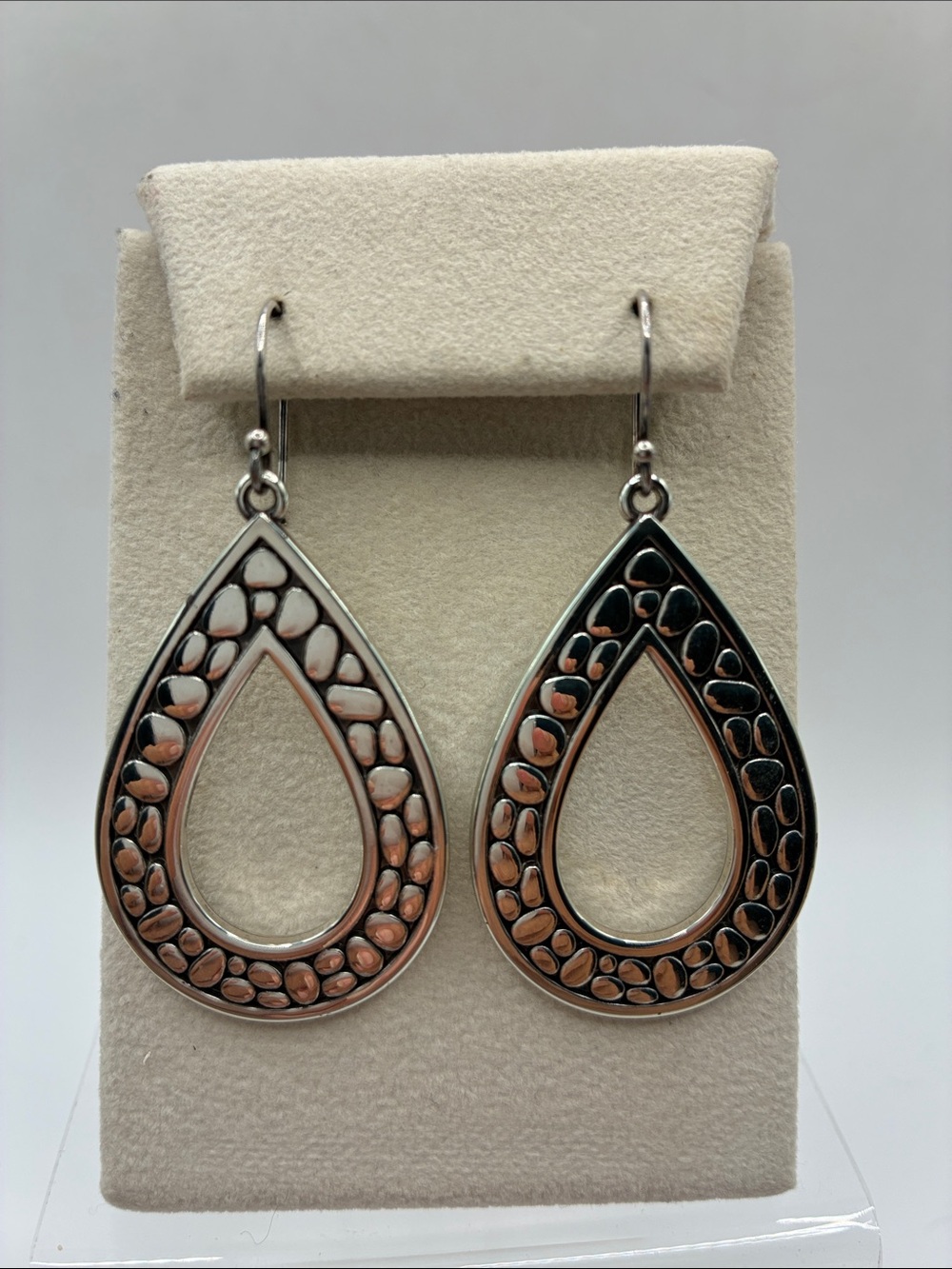 Silver Tone Pebble Open Teardrop Dangle Drop French Wire Earrings Bohemian New